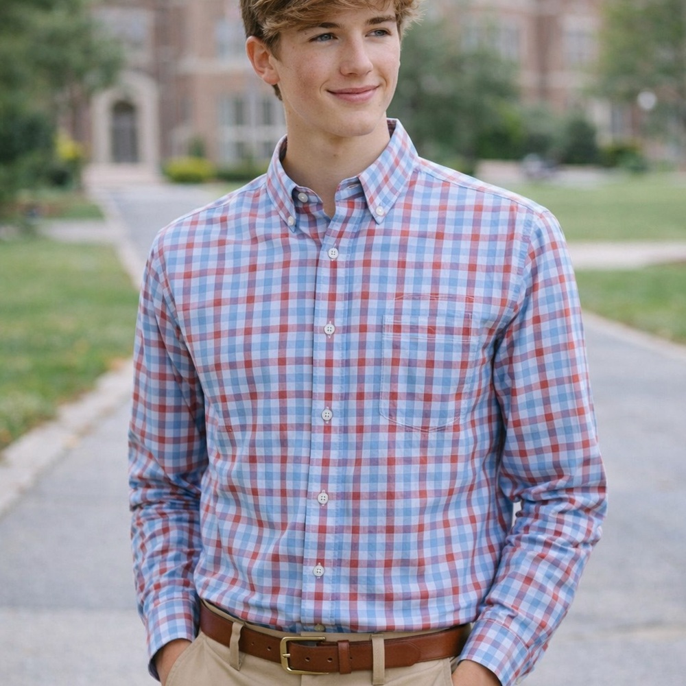 Crew Slim Fit Plaid Button‎ Down Shirt Blue Salmon Cotton Men’s Small